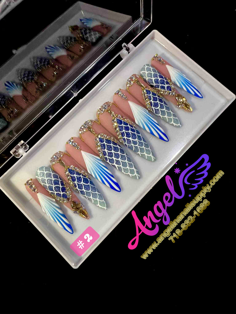 Angelina Handmade Custom Press-On | Long Nail Design #001-#029