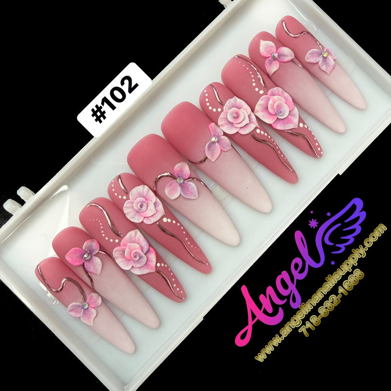 Angelina Handmade Custom Press-On | Long Nail Design #102