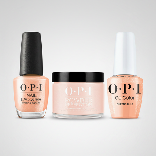 OPI nail care products including a nail polish, powder, and gel color on a colorful splatter background.