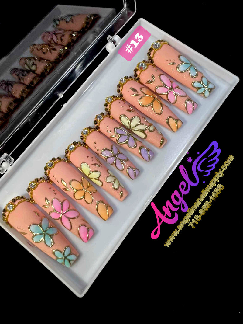 Angelina Handmade Custom Press-On | Long Nail Design #001-#029