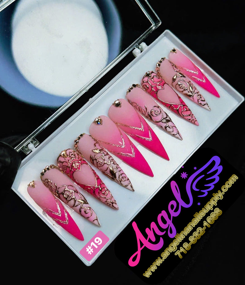 Angelina Handmade Custom Press-On | Long Nail Design #001-#029