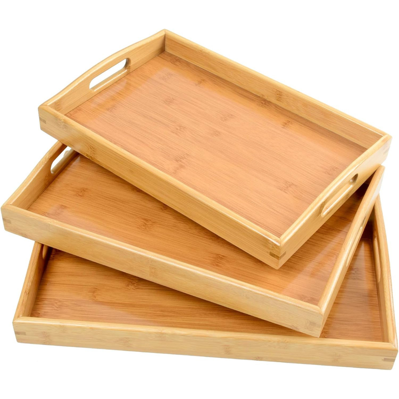 Bamboo Wood Spa-Serving Tray with Handles