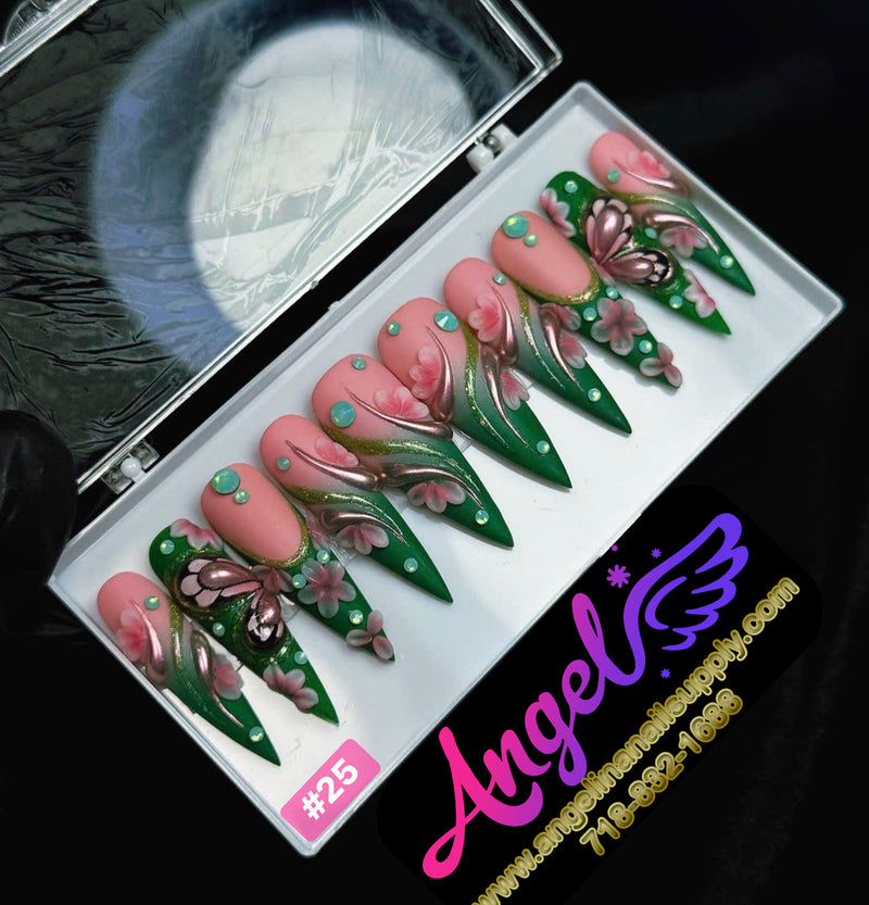 Angelina Handmade Custom Press-On | Long Nail Design #001-#029