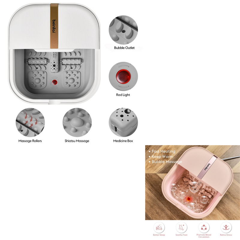 Bồn ngâm chân gấp gọn có chức năng sưởi ấm, massage bong bóng và rung