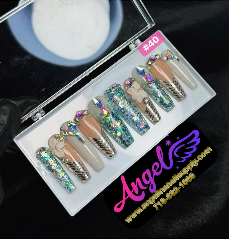 Angelina Handmade Custom Press-On | Long Nail Design #030-#059