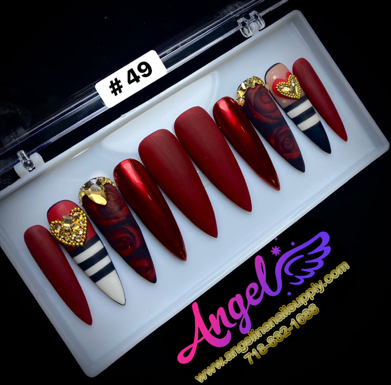 Angelina Handmade Custom Press-On | Long Nail Design #030-#059