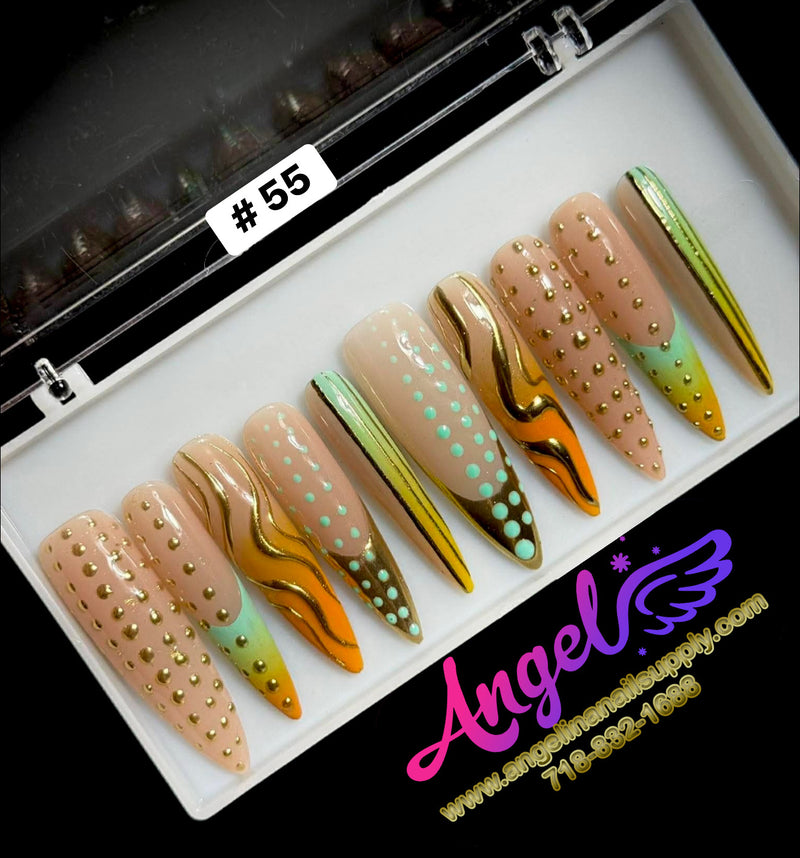 Angelina Handmade Custom Press-On | Long Nail Design #030-#059