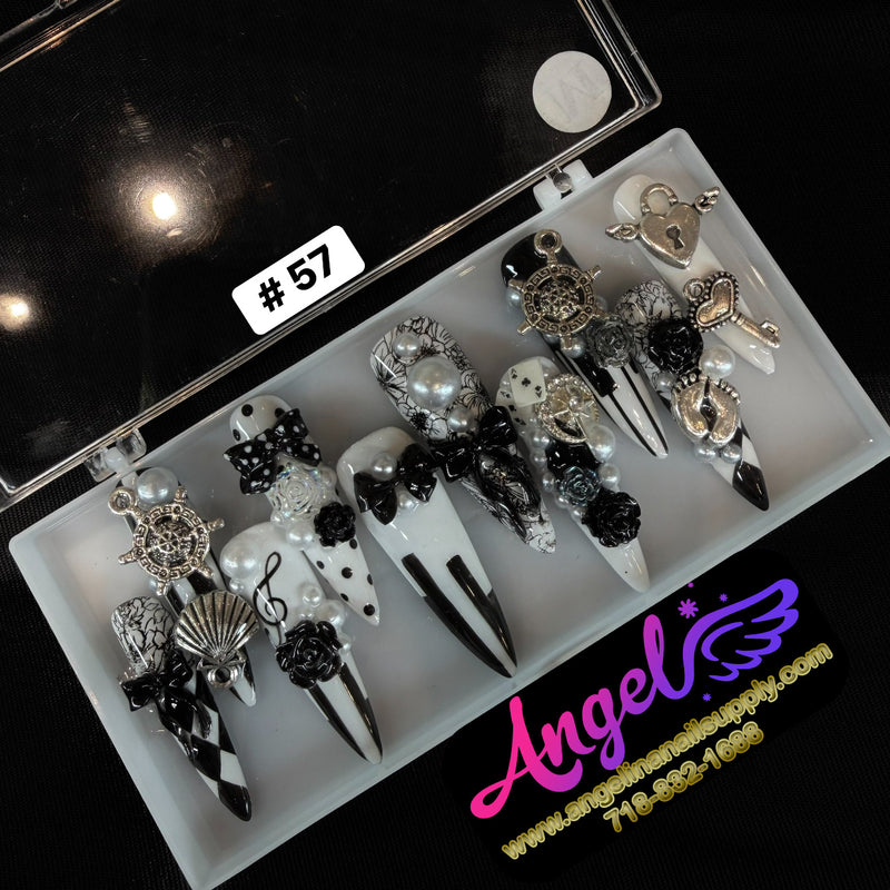 Angelina Handmade Custom Press-On | Long Nail Design #030-#059