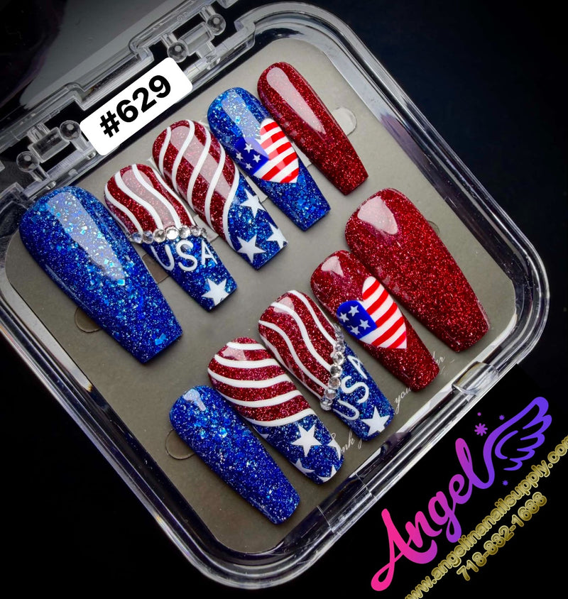 Angelina Handmade Custom Press-On Nails #629 – Patriot Pride