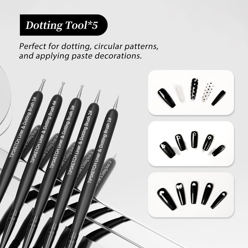 Brush Set | Black Liner Art Brush with Dotting Tool (5in1)