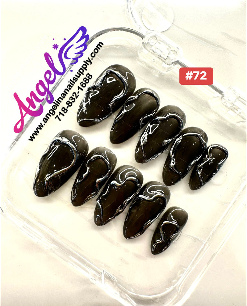 Angelina Handmade Custom Press-On Nails #060-#089 Christmas Red Glitter, Snowflake Holiday Design, Winter Press-On Nail Set