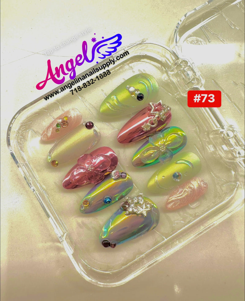 Angelina Handmade Custom Press-On Nails #060-#089 Christmas Red Glitter, Snowflake Holiday Design, Winter Press-On Nail Set