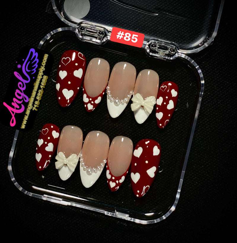 Angelina Handmade Custom Press-On Nails #060-#089 Christmas Red Glitter, Snowflake Holiday Design, Winter Press-On Nail Set