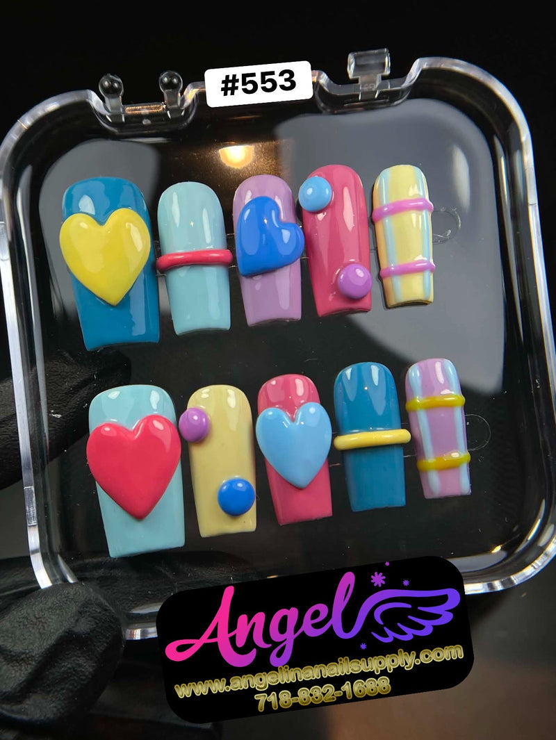 Angelina Handmade Custom Press-On 553 Candy Crush Hearts - Angelina Nail Supply NYC
