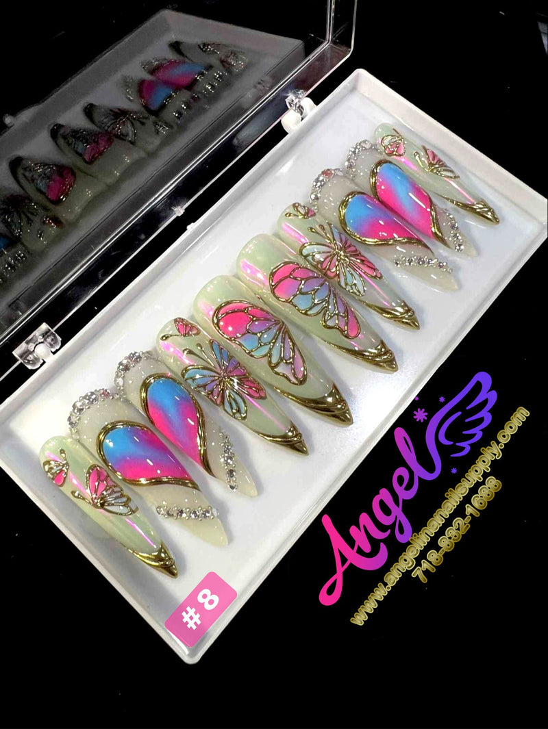 Angelina Handmade Custom Press-On | Long Nail Design 001-029 - Angelina Nail Supply NYC