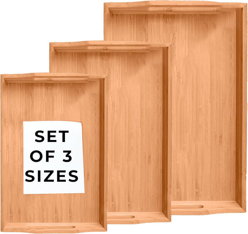 Bamboo Wood Spa-Serving Tray with Handles (Set of 3 sizes) - Angelina Nail Supply NYC