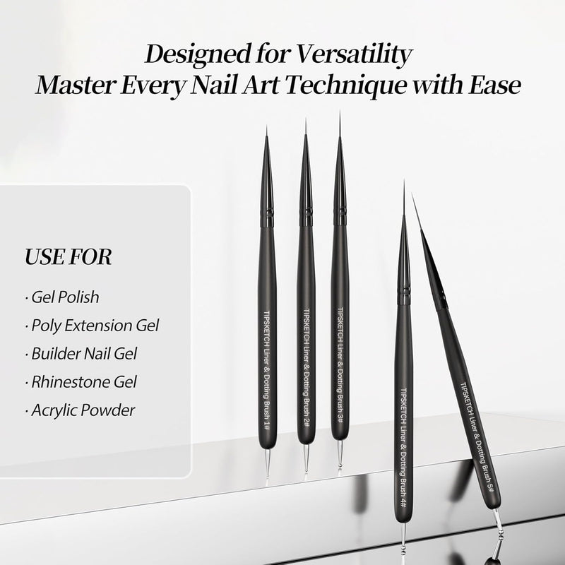 Brush Set | Black Liner Art Brush with Dotting Tool (5in1) - Angelina Nail Supply NYC