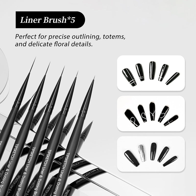 Brush Set | Black Liner Art Brush with Dotting Tool (5in1) - Angelina Nail Supply NYC