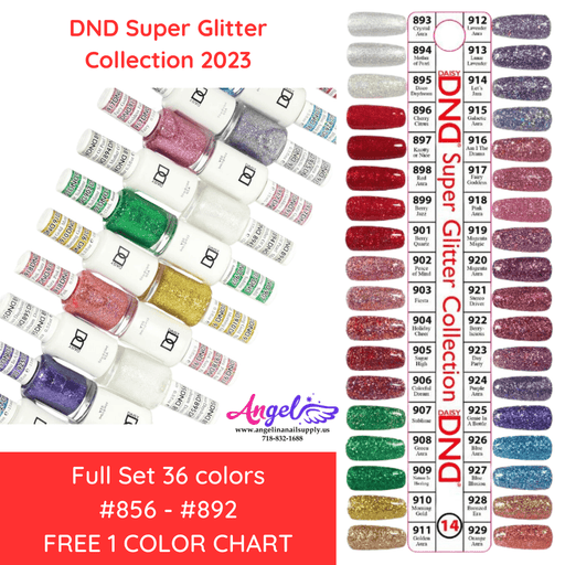 DND14 Collection #14 Super Glitter (Full Set 36 colors #893 - #929 DND14) - Angelina Nail Supply NYC
