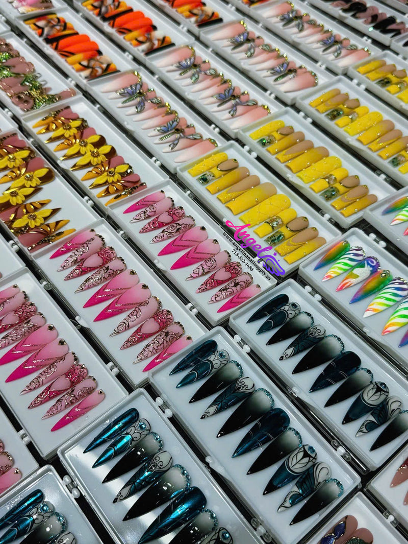 Angelina Handmade Custom Press-On | Long Nail Design #001-#029