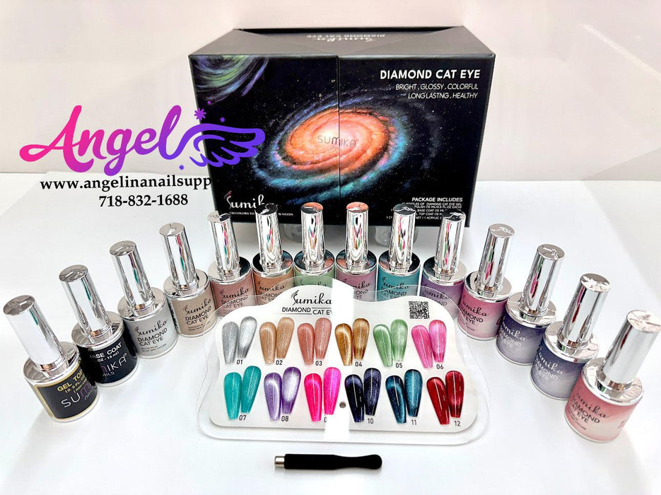 Sumika Diamond Cateye Set 12 Color 1 Base 1 Top 1 Magnets - Angelina Nail Supply NYC