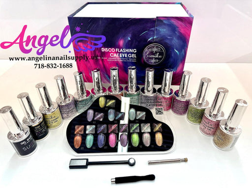 Sumika Disco Flashing Cateye Set 12 Color 1 Base 1 Top 2 Magnets - Angelina Nail Supply NYC