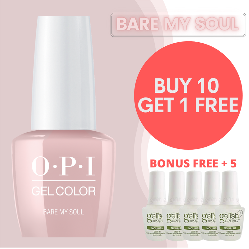 OPI Gel Color GCT SH4 BARE MY SOUL (Combo 10 + 1 FREE +5 Extra Gelish Oil)