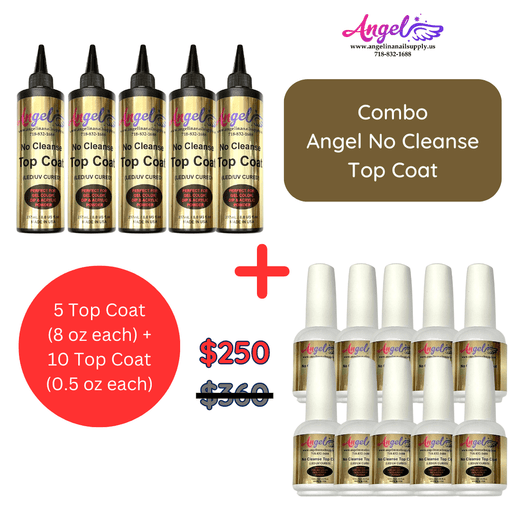 Angel No-Cleanse Top (Combo 5 bottles 8oz each + 10 bottles 0.5oz each) - Angelina Nail Supply NYC