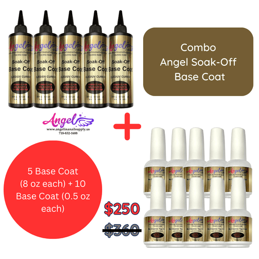 Angel Soak-off Base (Combo 5 bottles 8oz each + 10 bottles 0.5oz each) - Angelina Nail Supply NYC