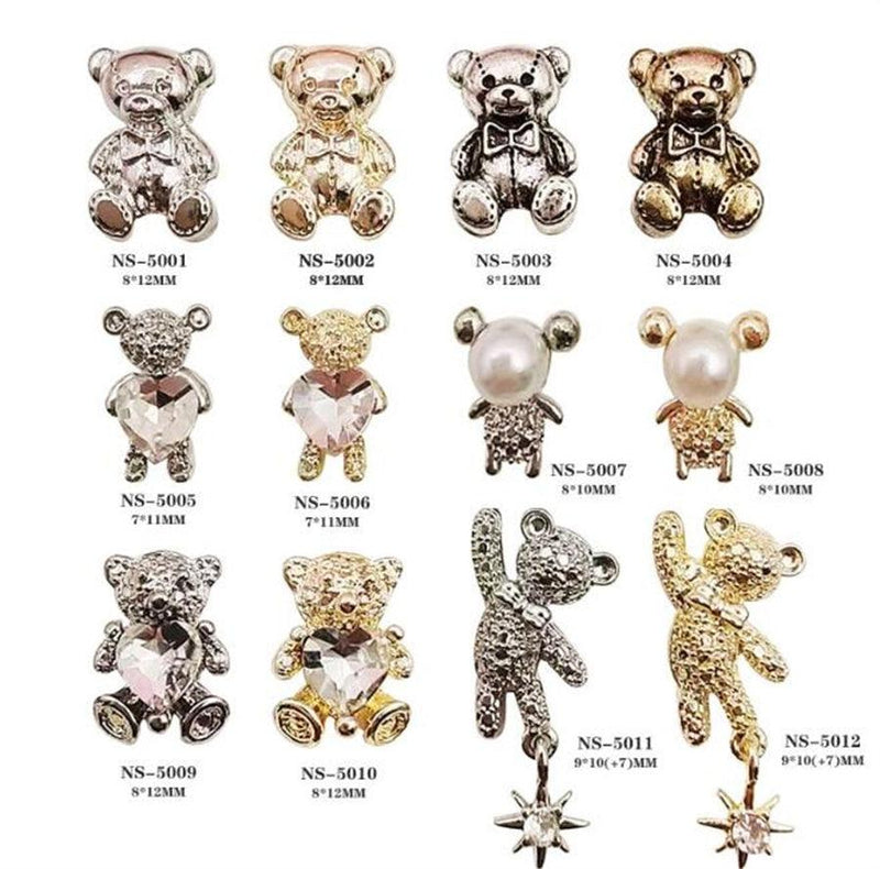 Cartoon Gold & Silver Nail Charm Bear - Angelina Nail Supply NYC