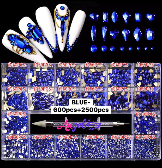 Diamond - Rhinestone Box set 600pcs + 2500pcs - Angelina Nail Supply NYC