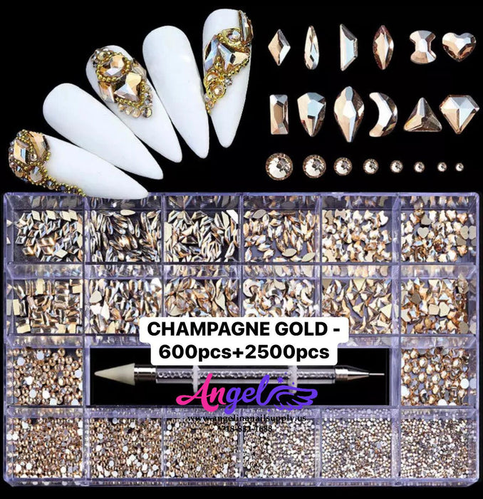 Diamond - Rhinestone Box set 600pcs + 2500pcs - Angelina Nail Supply NYC