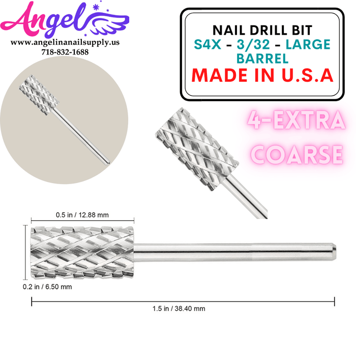 Nail Drill Bit - S4X - 3/32 - Large Barrel - Angelina Nail Supply NYC