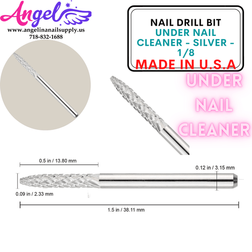 Nail Drill Bit - Under Nail Cleaner - Silver - 1/8 - Angelina Nail Supply NYC