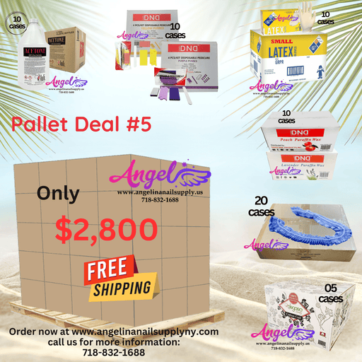 Pallet Deal #5 Angel Mix Products:  Gloves, Acetone, Cotton, Blue Liner, Paraffin, Pedicure Kit - Angelina Nail Supply NYC