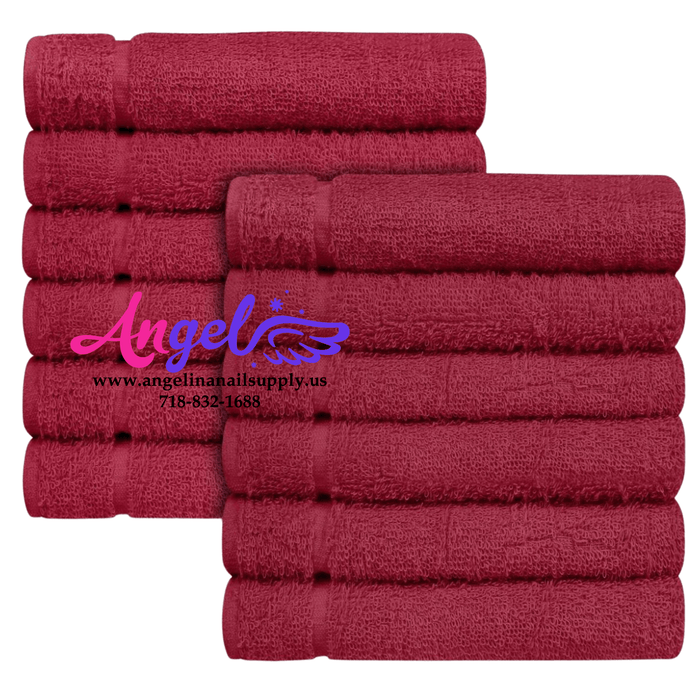 Pedicure Towel - Burgundy (Pack of 12) - Angelina Nail Supply NYC