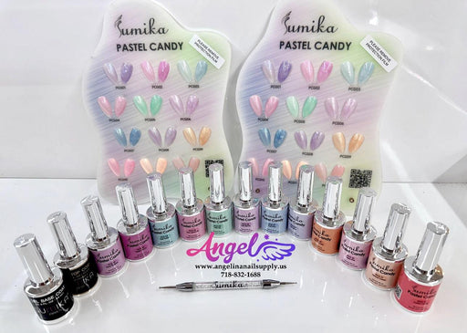 Sumika Pastel Candy Gel Set 12 Color 1 Base 1 Top 1 Dotting Tool - Angelina Nail Supply NYC